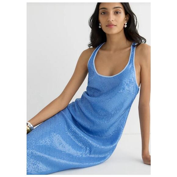 J. Crew Collection Limited Edition Alicia Sequin Racerback Slip Dress Blue Sz 10 - Picture 5 of 13